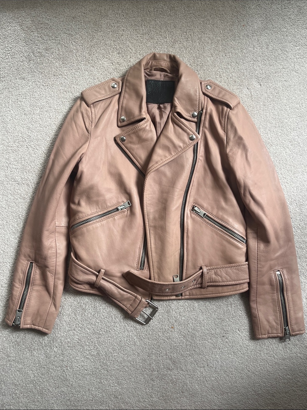 AllSaints Mauve Leather Biker Jacket